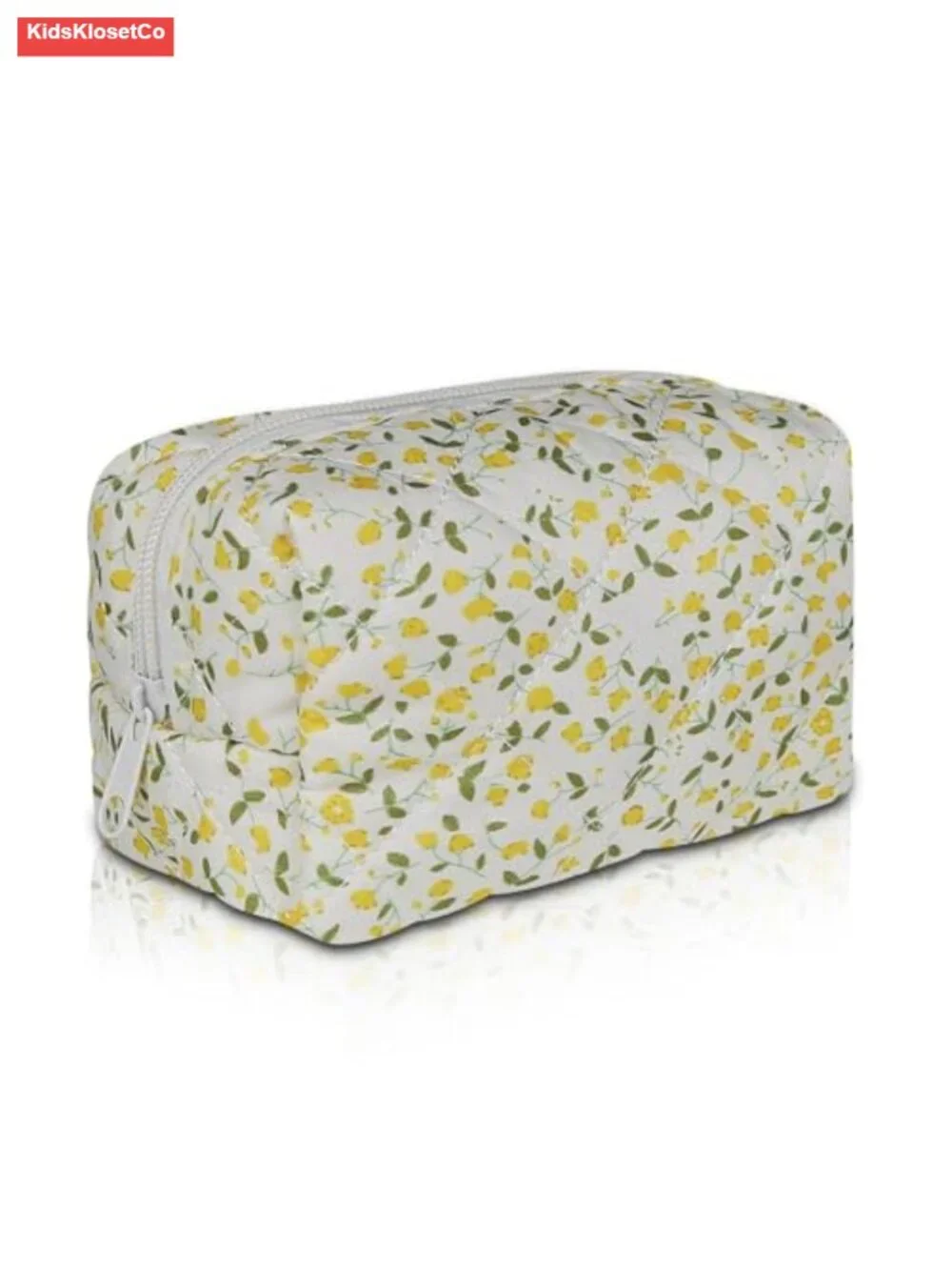 Quilted Cotton Travel Makeup Bag with Floral Design, Zipper Cosmetic Pouch,